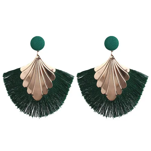 Bohemian Green Beaded Tassel Drop Earrings for Women Big Statement Earrings Female Wedding Fringe Hanging Earings - Окраска металла: 16