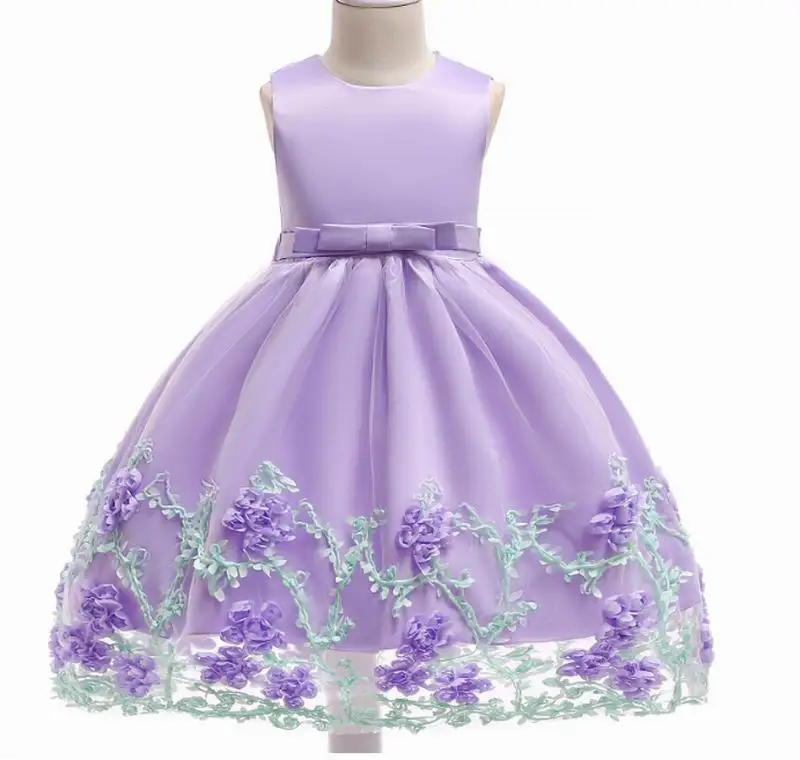 Платье принцессы для девочек с вышитыми цветами и большим бантом; нарядное платье для девочек на свадьбу и День рождения; одежда для детей; От 3 до 10 лет; L1845