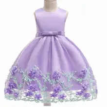 Платье принцессы для девочек с вышитыми цветами и большим бантом; нарядное платье для девочек на свадьбу и День рождения; одежда для детей; От 3 до 10 лет; L1845