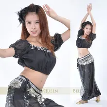 Костюм для танца живота танцевальные дамские шаровары и 338 монет хип шарф и топ(3 шт./компл