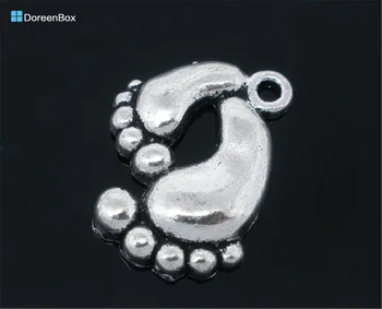

40 PCs Doreen Box Lovely Lovers Feet Charms Zinc Metal Alloy Silver Color Foot Pendants For DIY Jewelry Makin 20x17mm,Hole:1.4mm
