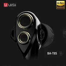 UIISII BA T8S 2DD 1BA 6 Drives Hybrid technology Earphone HIFI Noise Isolating Stereo with mic