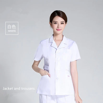 Летний женский медицинский скраб для больниц, набор одежды, модный дизайн, тонкий крой, зубные скрабы, салон красоты, мужская униформа медсестры-Ruyi - Цвет: Jacket and trousers