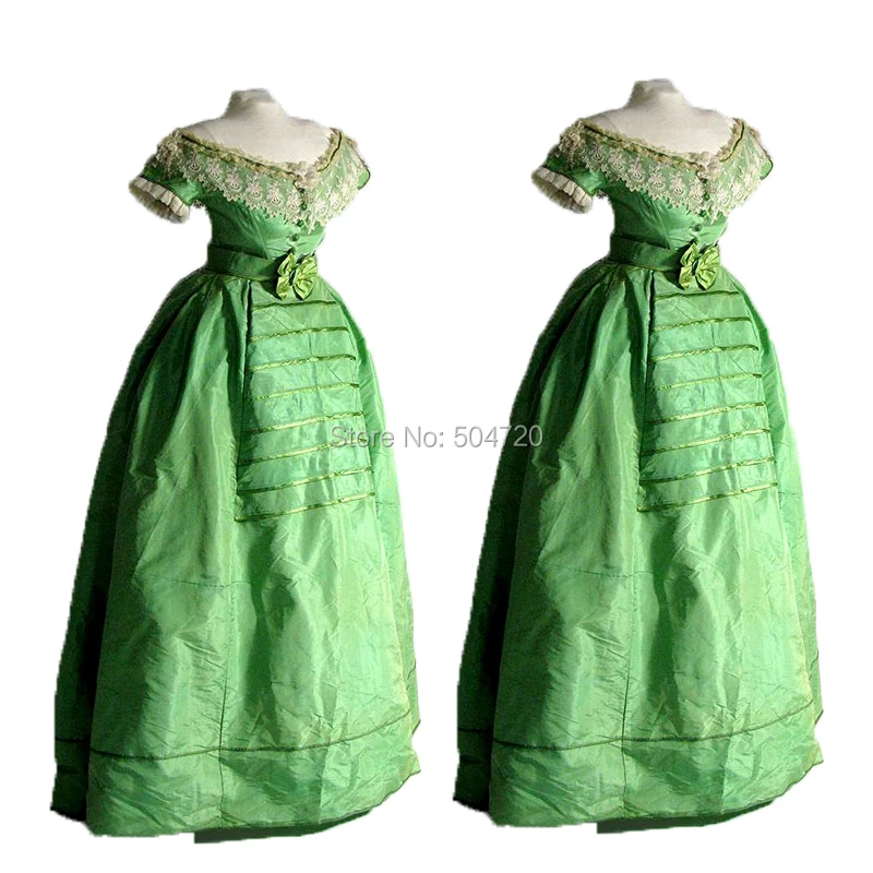 

Tailored!green long sleeves Duchess Queen Marie Antoinette Period Masquerade Theatre Civil war Gown dress HL-244
