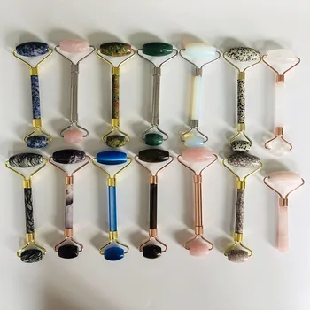 

Good Quality Natural Double Round Crystal Facial Massage Roller Hand Poshlied For Body Beauty Tool FYY