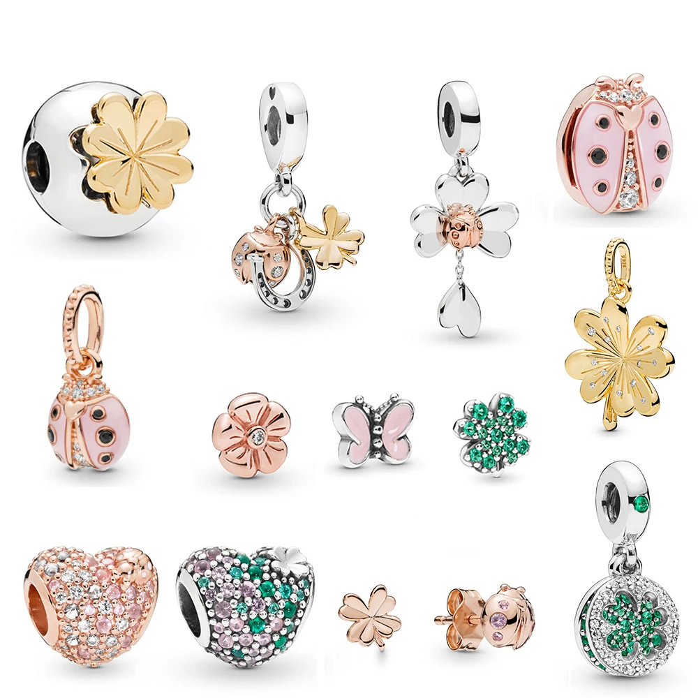 

Kaliyah 100% Silver Sterling 925 2019 Spring Four -leaf Clover And Joan Earrings Clip Charm Beads Launched In Succession