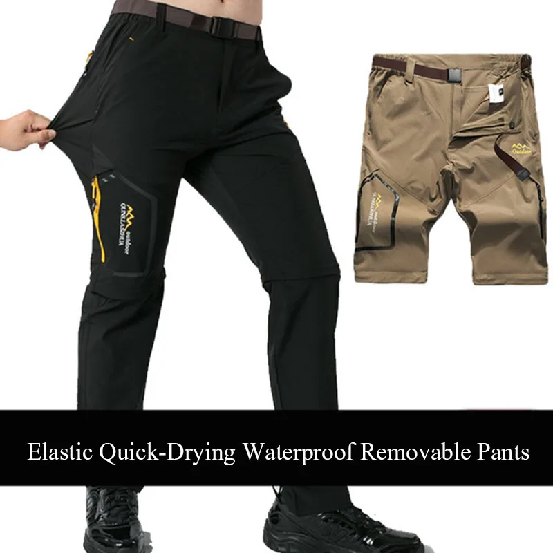 

FALIZA 6XL Summer High Stretch Waterproof Mens Pants Quick Dry Pants Removable Leg Male Trousers Elastic Breathable Casual pants