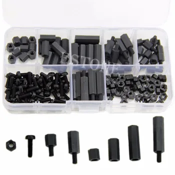

160Pcs M3 Nylon Black M-F Hex Spacers Screw Nut Assortment Kit Stand off Set Box