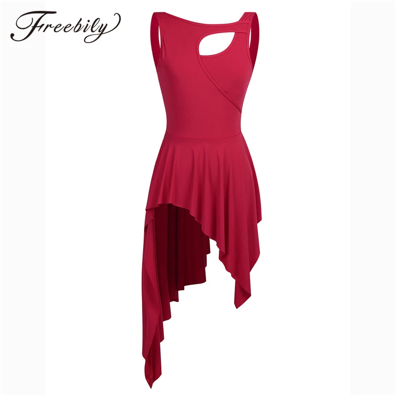 

Adult High Low Lyrical Dance Costume Ballet tutu Dress Front Cut Out Stage Performance Gymnastics Leotard Dance Dress for Womens