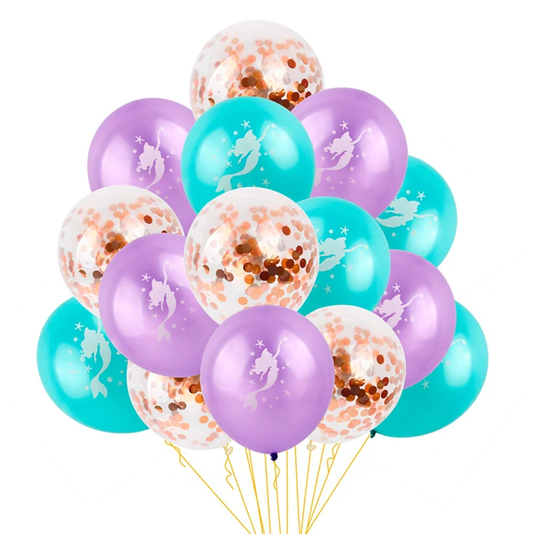 QIFU, 15 шт., латексный воздушный шар "Конфетти", шар русалки, единорог, Балон, декор для дня рождения, детский шар русалки, декор для дня рождения, баллоны