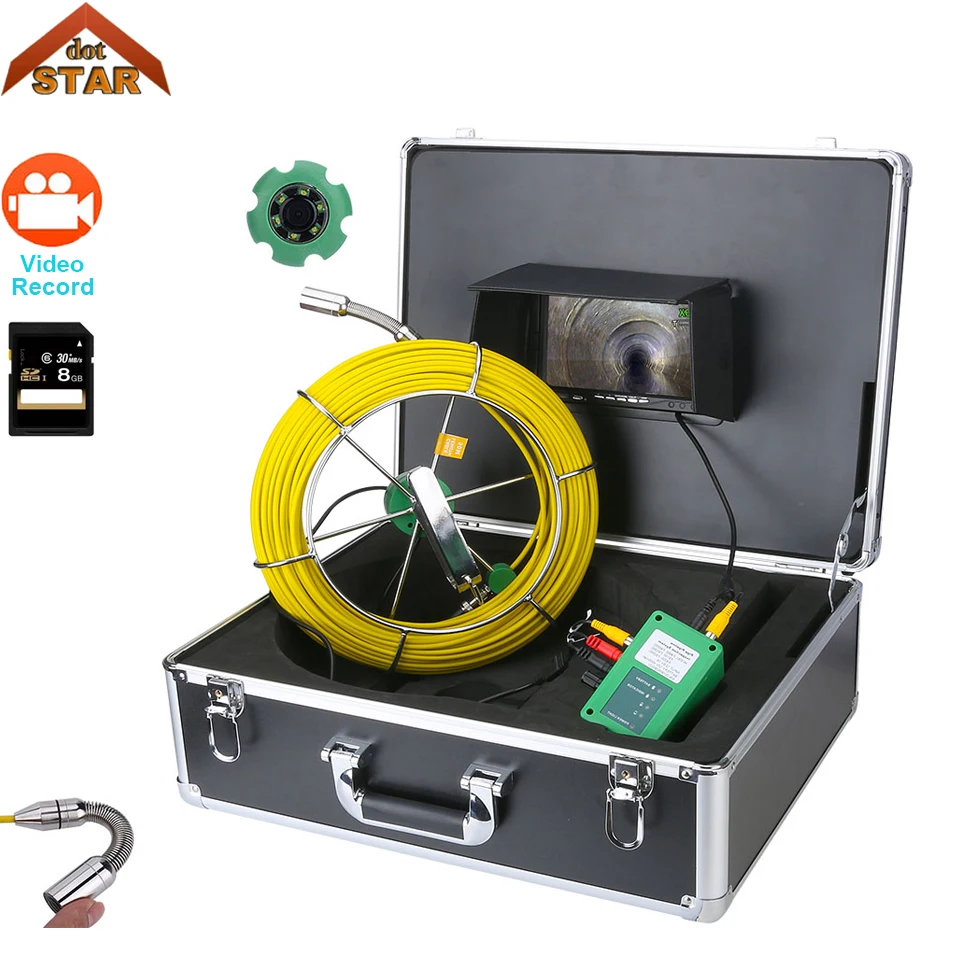 

Pipe Pipeline Inspection Camera, 7inch 1000TVL DVR Recorder Drain sewer Industrial Endoscope Waterproof IP68 Snake Video System
