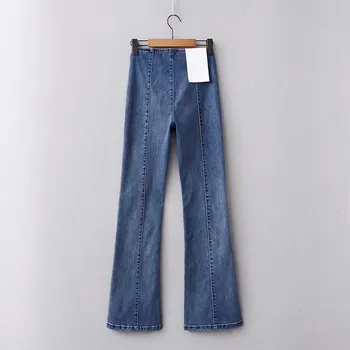 

Fashion 2019 Hot Sale Ladies High Waist Slim Long Denim Pants Female Casual Blue/Black Elastic Flare Pants Jeans Trousers