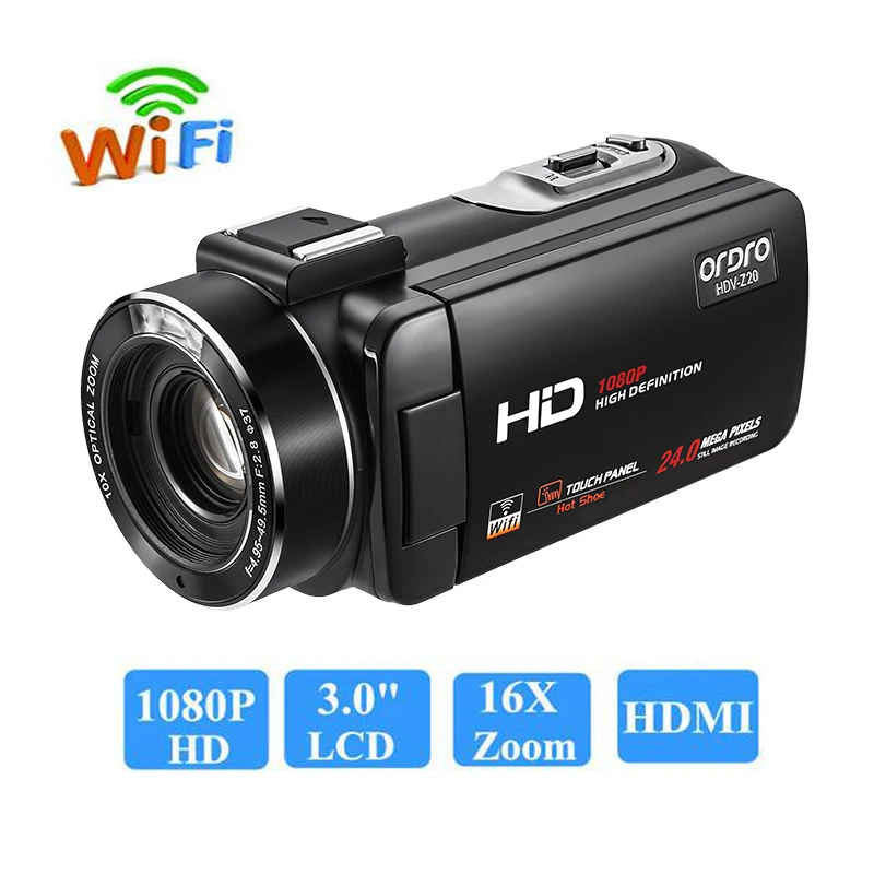 [Оригинальный уполномоченным] Ordro Z20 HDV FHD 1080 P 3 дюймов сенсорный Sceen 24MP 16X зум Камера