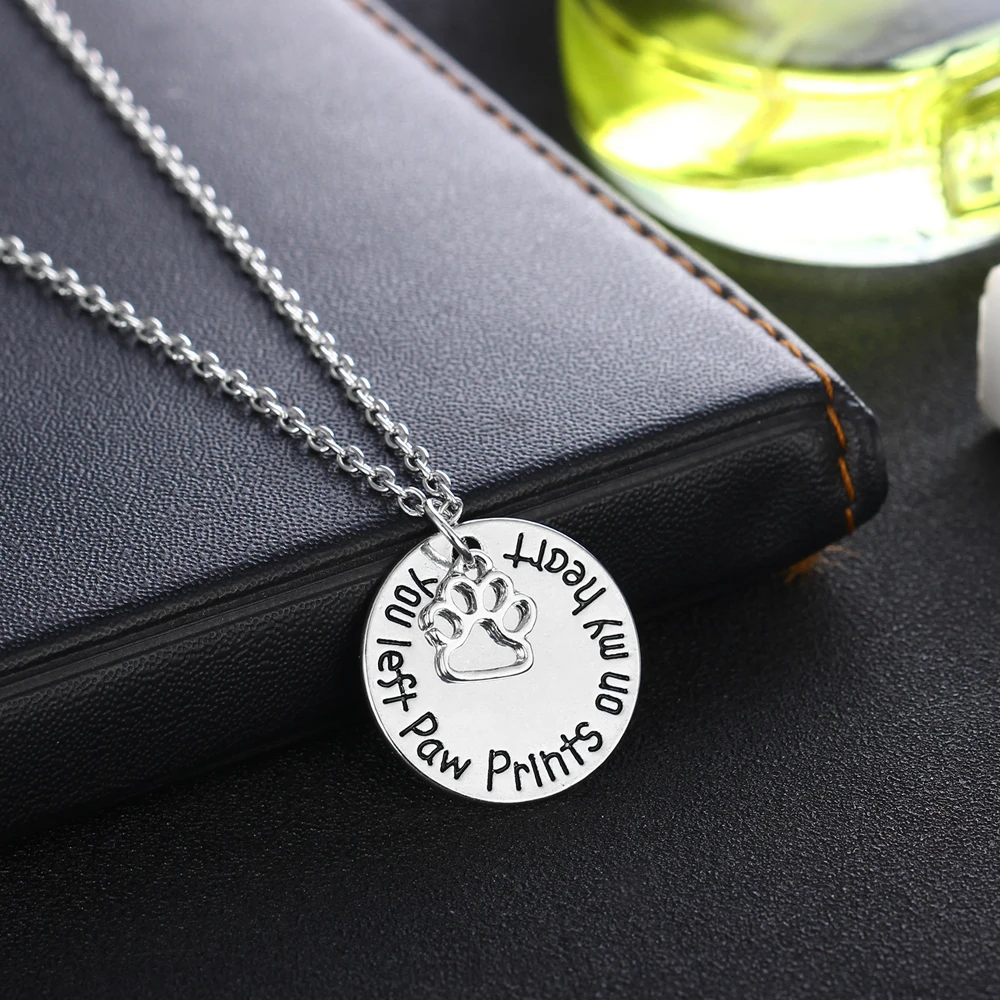 Ожерелье цепочка с надписью You Left Paw Print On My Heart|paw print|chain necklacenecklace silver |