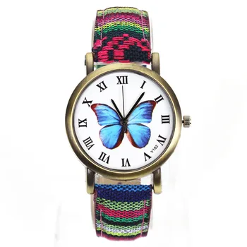 

Women Butterfly Flower Fashion Watches Canvas Watchband Camouflage Band Female Montre Femme Sport Quartz Wrist Watch