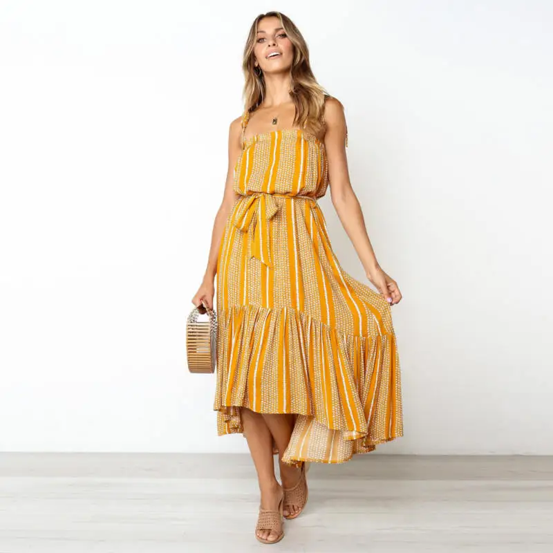 

2019 Striped summer big pendulum print dress women bohemian beach long dress sexy summer sundress female vestidos
