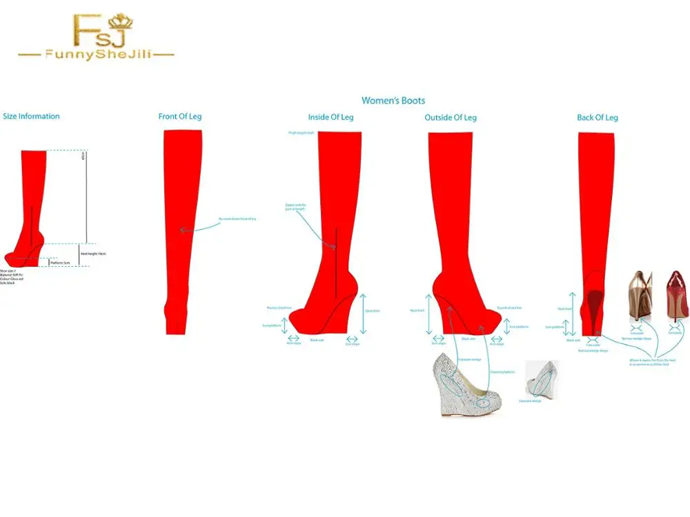 

Customization Thigh High Boots Gloss Red Patent Stiff Leather Platform Wedges Strange Heel Large Size Unique Customer's Design