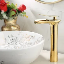 Basin Faucet Brass Sink Mixer Tap Hot & Cold Bathroom Basin Faucet Single Handle Deck Mounted Golden Waterfall Water Crane Mixer Basin Faucet Brass Sink Mixer Tap Hot & Cold Bathroom Basin Faucet Single Handle Deck Mounted Golden Waterfall Water Crane Mixer