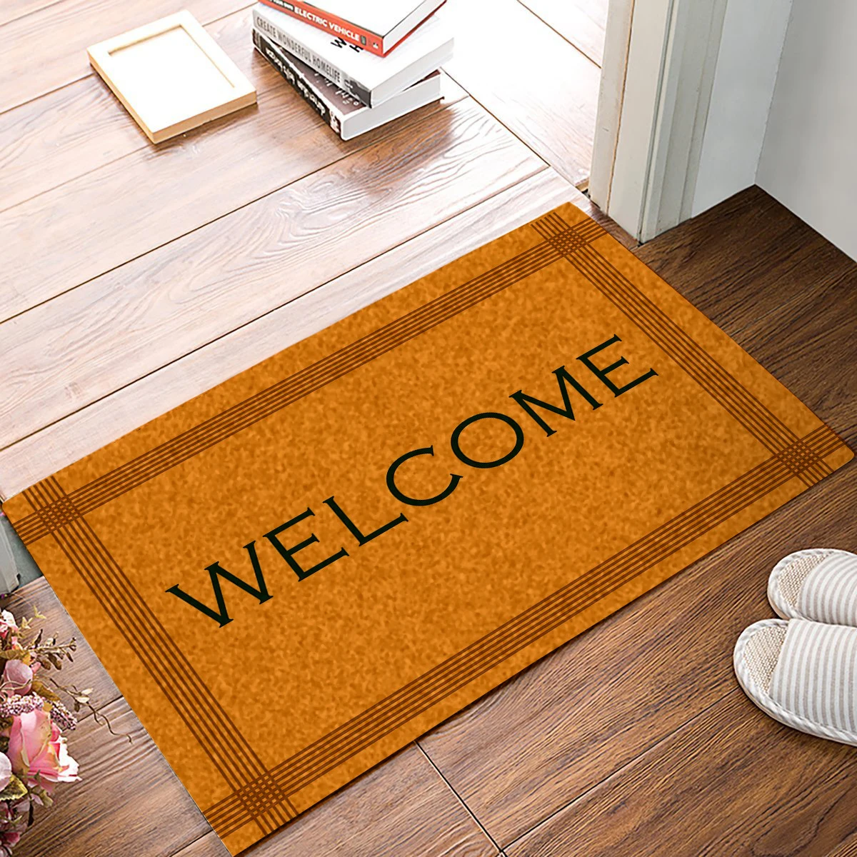 Stripe Border Welcome Doormat Kitchen Floor Bathroom Entrance Mat