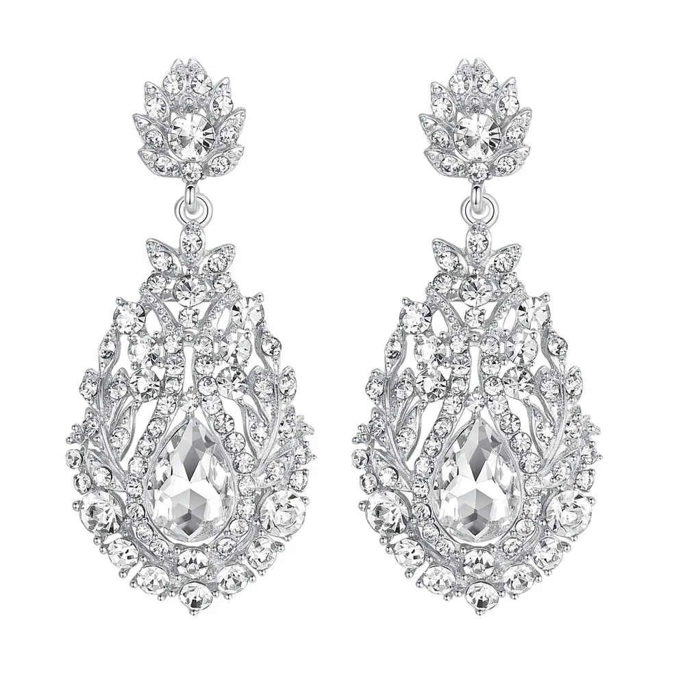 Minmin серебряный цвет хрустальная люстра свадебные длинные серьги для женщин Роскошные невесты серьги для невесты модные ювелирные изделия MEH182 - Окраска металла: 729-silver