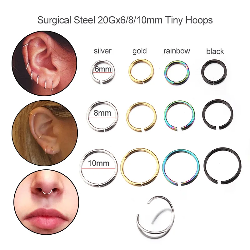 Titanium Hoops G23 Titanium Septum Ring With Triple CZ - 16g 8mm/10mm Nose Hoop For Cartilage Piercings Septum Rings