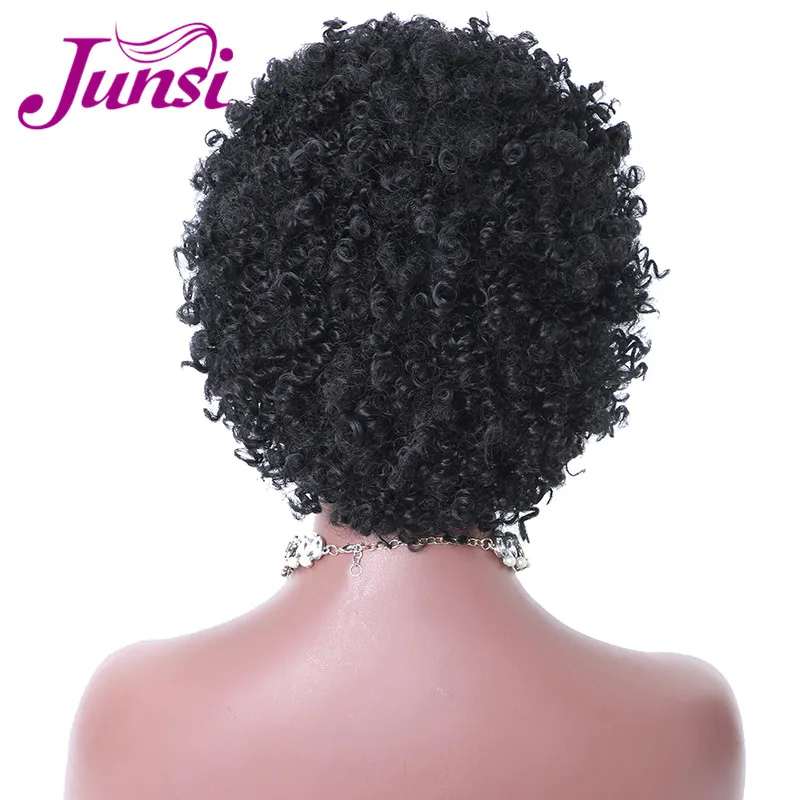 JUNSI Women Afro Kinky Curly Short Wigs for Black Women Cosplay Heat Resistant African American Wigs (4)