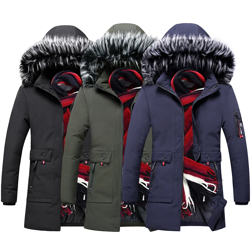

British Newly Fashion Winter Jacket Men Hooded Coats Fur Collar Thick Warm Parka Men Windbreaker Long Trench Men Casual Outwear