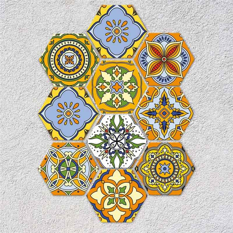 

Floor stickers Creative simple DIY hexagon ceramic tile sticker waterproof non-slip New Morocco style wall stickers home decor