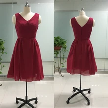 Custom Colors Cheap Bridesmaid Dresses Short V-Neck Burgundy Color Chiffon Ruffles Wedding Guest Dresses Prom Party Gown BM09