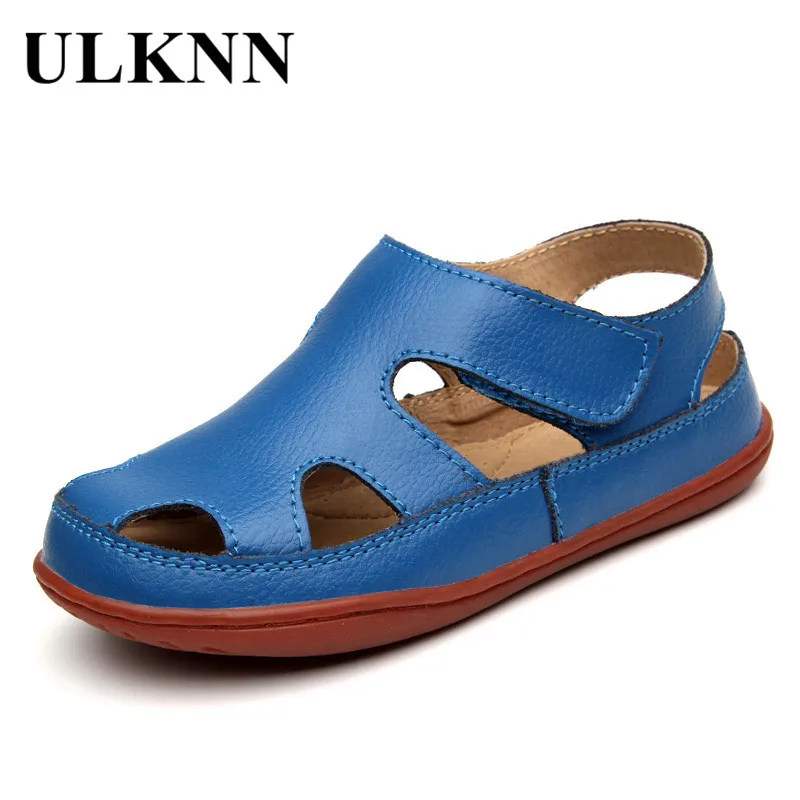 ULKNN Summer Children Sandals Genuine Leather Sandal Beach Shoes Boys Sandals Girls Shoes For Kids Closed Toe Toddler Breathable