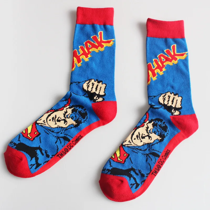 Популярные носки в стиле Харадзюку с изображением Супермена, Бэтмена, Капитана Америки; забавные носки с изображением супергероев - Цвет: Бежевый