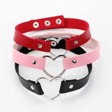 Gargantilla gótica minimalista de cuero con forma de corazón para mujer, Collar con cuello redondo, estilo Punk, rosa, rojo, negro, joyería Vintage para fiestas