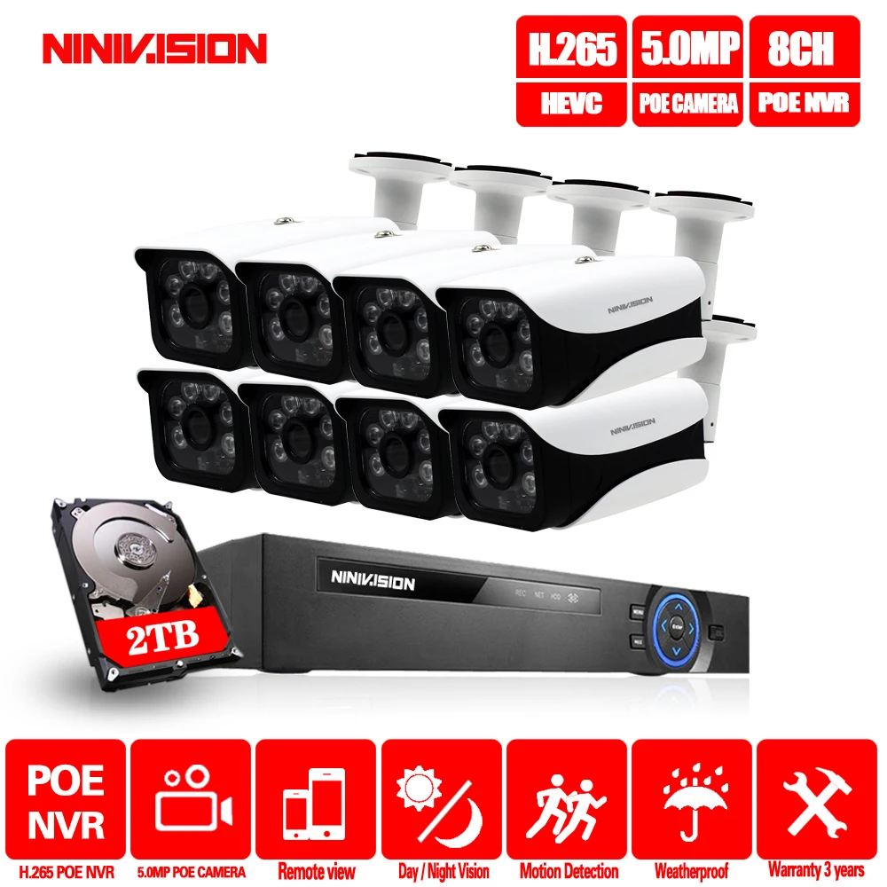 

8CH NVR 5MP POE CCTV camera System Kit H.265 Outdoor Waterproof IP Camera POE home security Video Surveillance kit