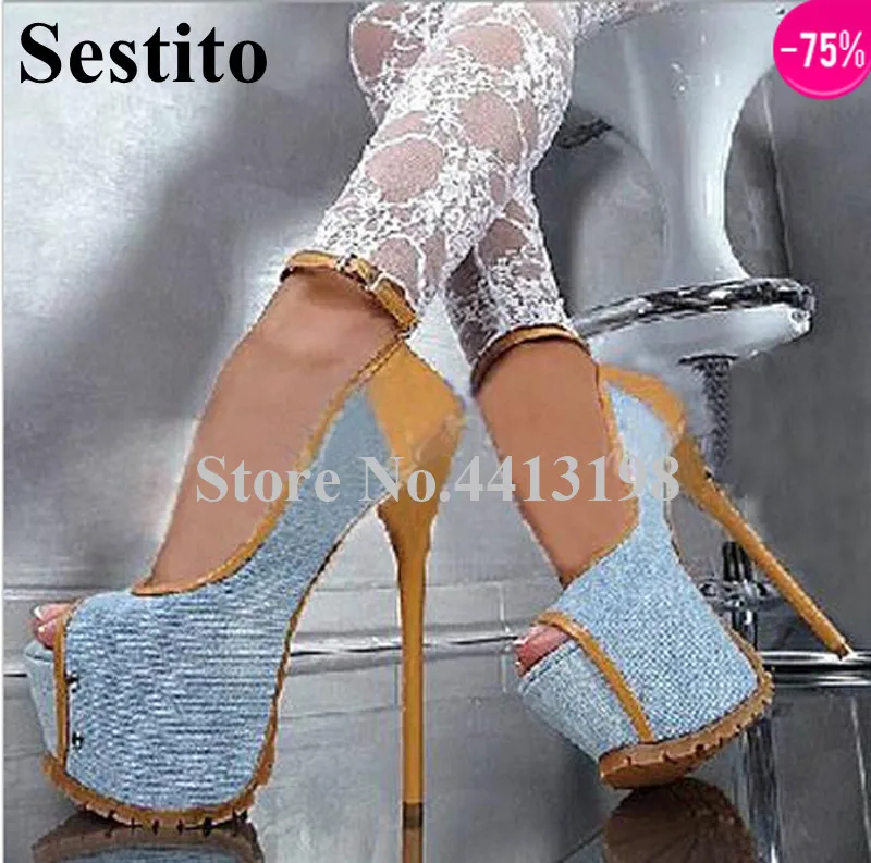 

Ankle buckler Peep Toe Mixed Colos High Heels New Super High Thin Heels Platform Women Pumps Slip-on Women Shoes Spring/Autumn