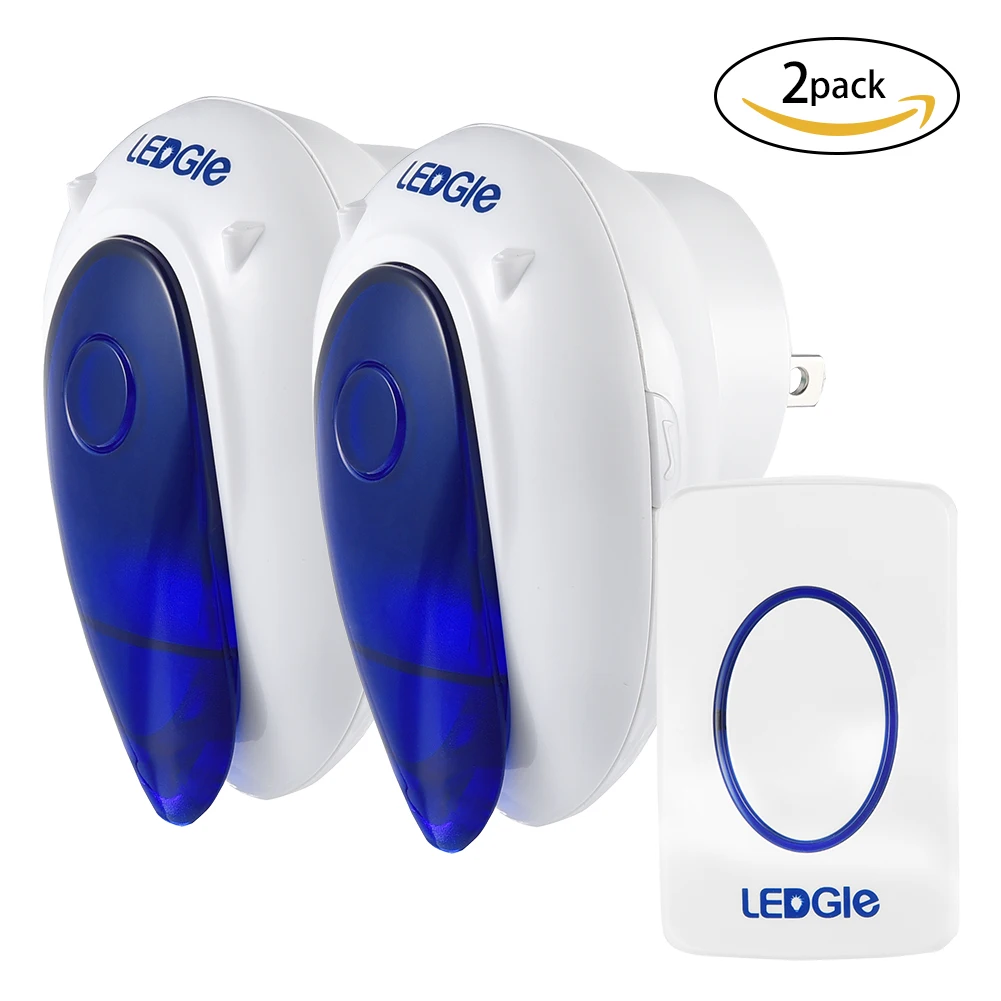 

LEDGLE 2PCS 90-260V Wireless Doorbell Kit Door Chime System Remote Control Doorbell with LED Indicator