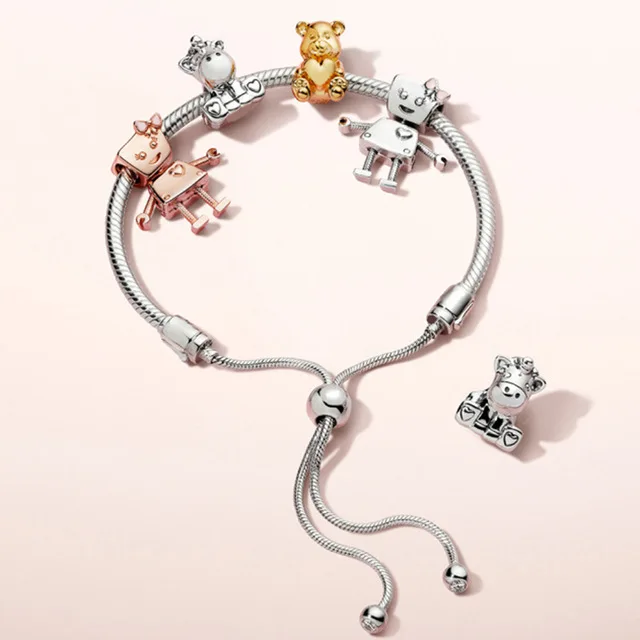 

SIEMTO 100% 925 Sterling Silver ZT0211 Winter Christmas Bracelet Set CHRISTMAS BEAR CHARM WARM COCOA CHARM Santa Gift Bag Pendan