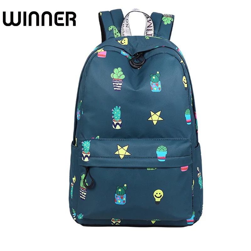 

Cute Waterproof Fabric Women Backpack Cactus Potted Plants Pattern Printing Large Capacity Girls Daypacks