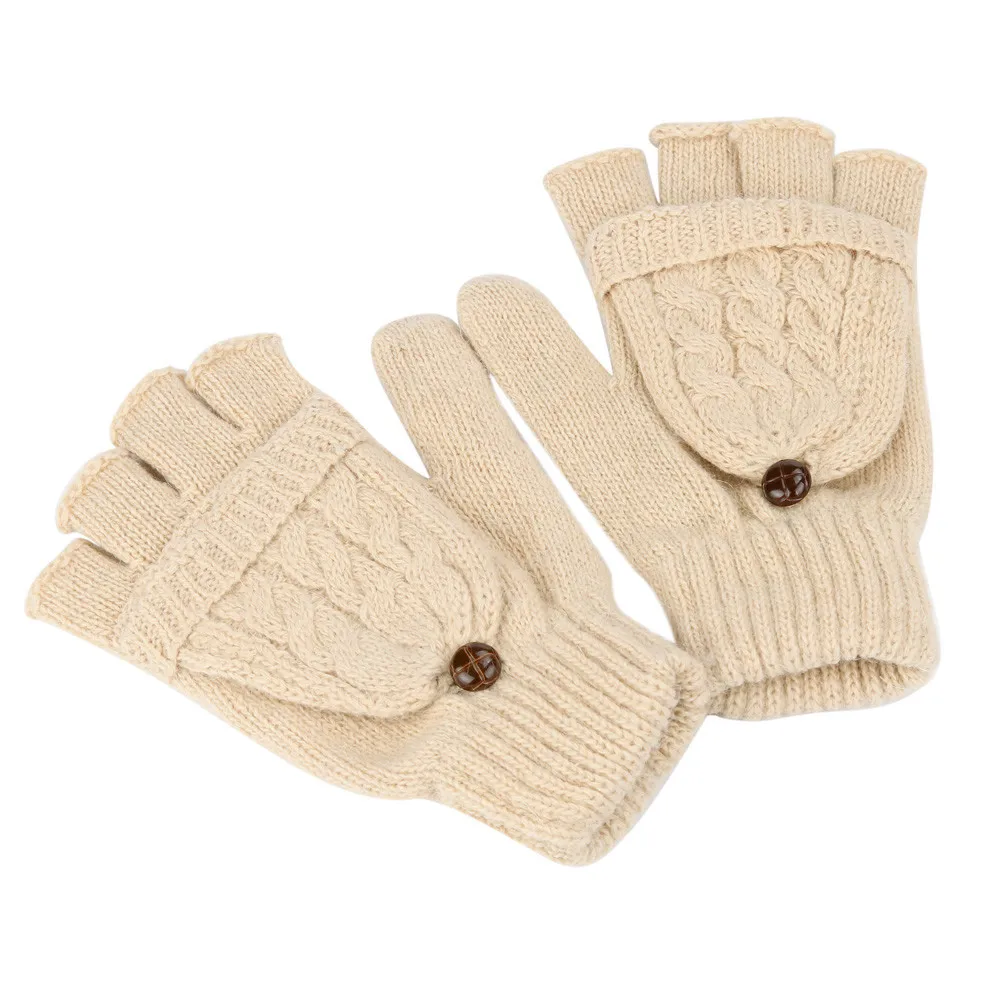 Для женщин зимние варежки грелка для рук Вязание шерстяная вязаная перчатка для Для женщин Термальность теплые перчатки без пальцев# L