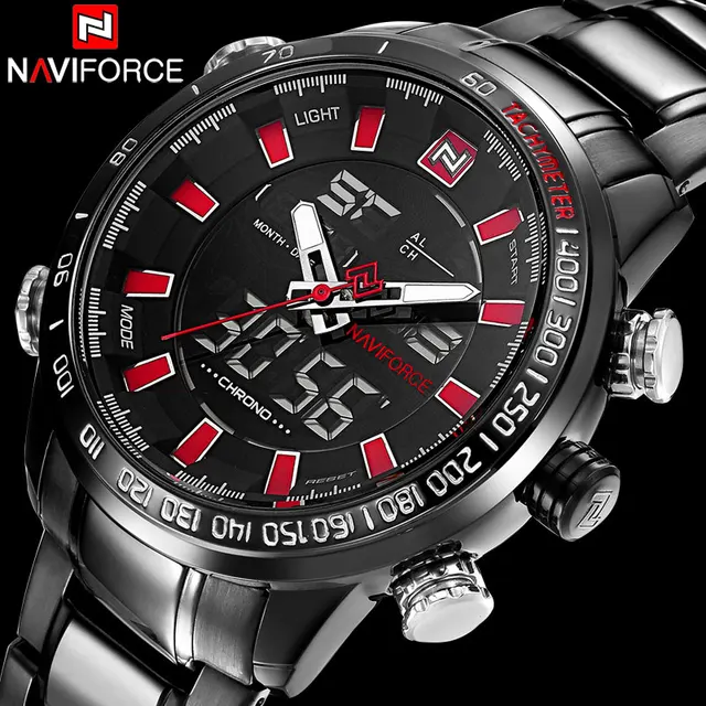 Men Sport Watches NAVIFORCE Brand Fashion Dual Display