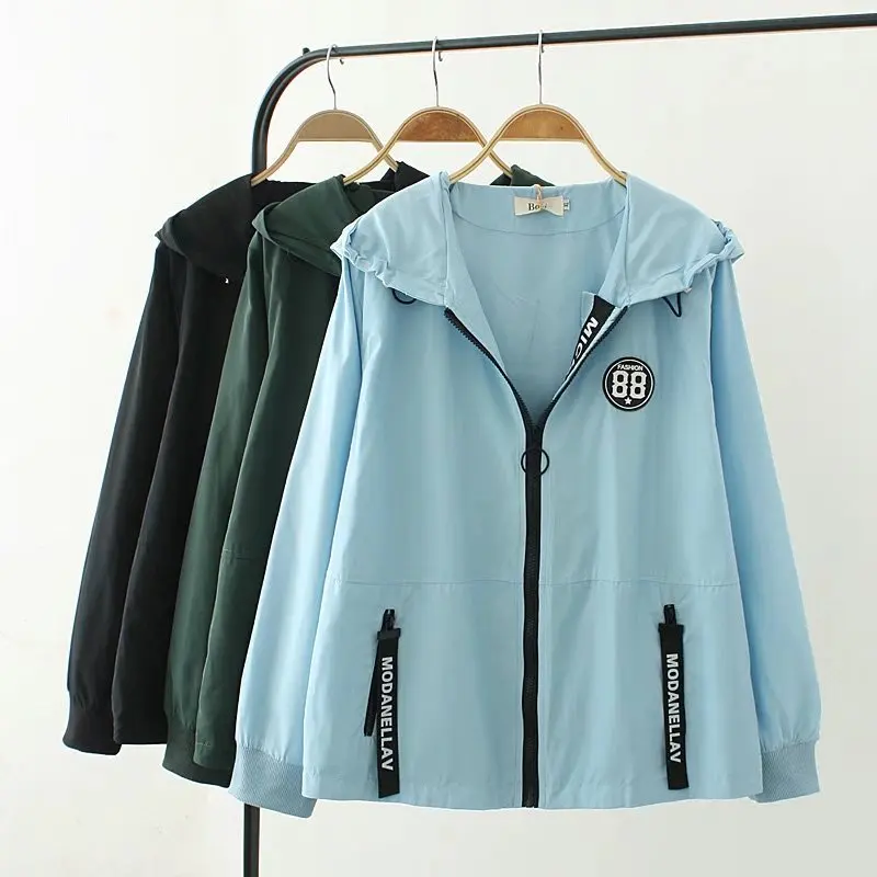 

2019 Fashion Large size Hooded Jackets Women Spring Autumn Long sleeve Loose Windbreaker Female Casual Tops Short Outerwear G325