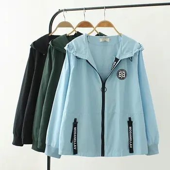 

2019 Fashion Large size Hooded Jackets Women Spring Autumn Long sleeve Loose Windbreaker Female Casual Tops Short Outerwear G325