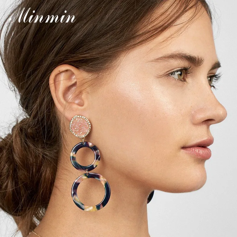 

Minmin Brand Design Resin Long Drop Earrings for Women Statement Colorful Multi-layer Big Round Earrings Fashion Jewelry MEH1335