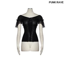 Готический прозрачный кружевной воротник делает грудь Цветы Съемные футболки модные широкий вырез женские футболки панк Рейв T-446