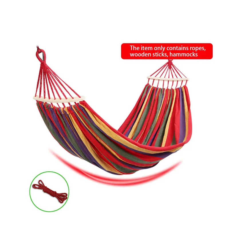 

Portable Canvas Fabric Double Spreader Bar Hammock Outdoor Travel Camping Sports Swing Canvas Stripe Hang Bed Hammock Furniture