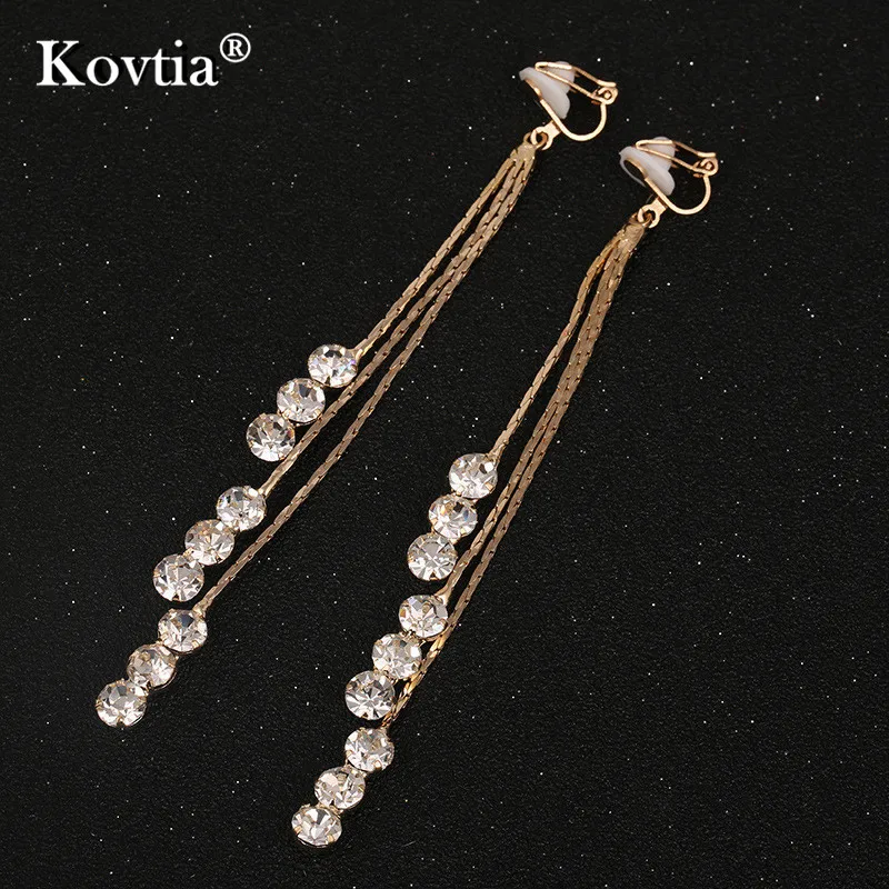 Kovtia Fashion Long Clip On Earrings For Women Hot sale Ear Cuff tassel