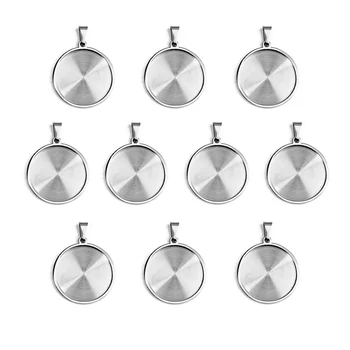 

10Pcs/lot Stainless Steel Pendant Cabochon Setting with Pinch Bail Flat Round 25mm Bezel Jewelry Making DIY Component Gem Base