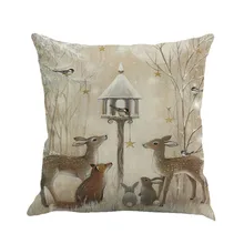 1Pcs 45*45cm Christmas Deer Snowman Pattern Cotton Linen Throw Pillow Cushion Cover Case Car Home Sofa Decorative Pillowcase christmas snowman print throw pillow case