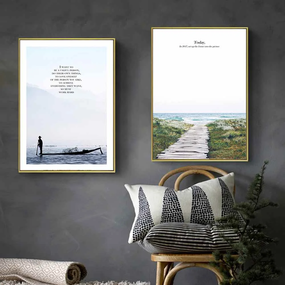 HAOCHU Painting Sailboat Sandy Beach Art Landscape Print Poster Simple Nordic Wall Pictures Canvas for Living Room Home Decor | Дом и сад