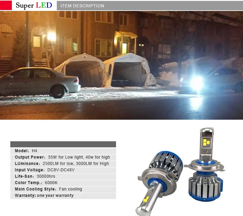 H4 HB2 9003 LED Car Headlight Bulbs 80W 8000LM High Power LED Headlights 6000K Led Lamp 12V Kit for High Light and Low Beam 1 (1)