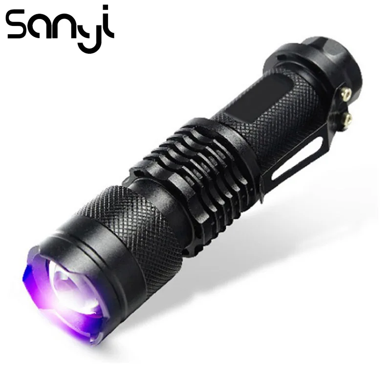 

SANYI Portable Mini Zoomable UV Flashlight Power by AA Battery 395nm Ultra Violet Torch Light For Marker Checker Detection